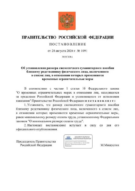 Правительство планирует выплачивать близким россиян, осужденных за политические статьи, ежемесячное пособие, равное минимальному размеру оплаты труда.